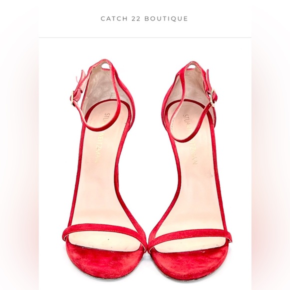 Stuart Weitzman Nudist Red Suede Ankle-Strap High Heel Sandal Sz 10 - Picture 2 of 5